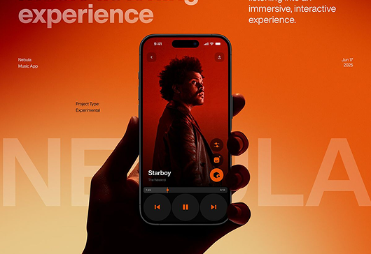 Mobile app interface concept held in one hand