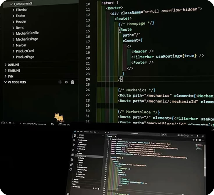 Web development code editor — React routing
